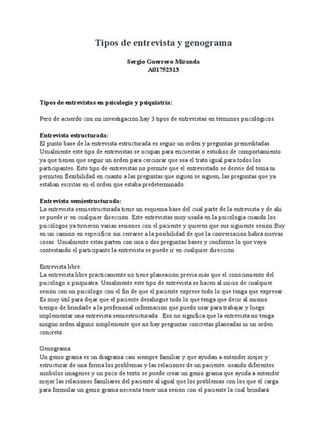 Tipos De Entrevista Y Genograma Pdf Sicología Ciencia Cognitiva