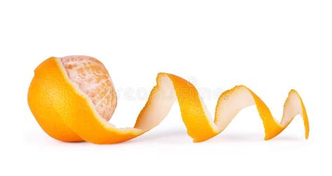 Orange With Peeled Spiral Skin Isolated On White Background Stock Image