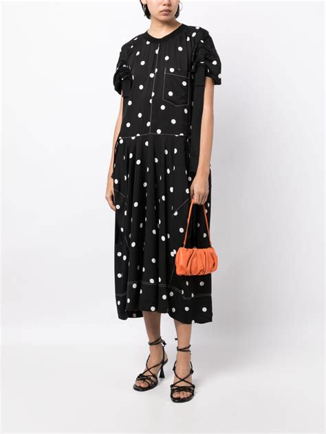 Lee Mathews Polka Dot Print Midi Dress Black Farfetch Uk