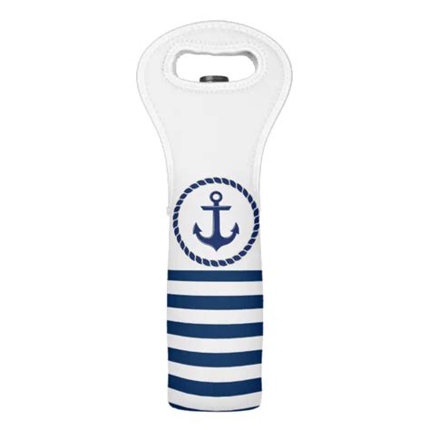 Nautical Boat Name Anchor Navy Blue Striped Wine Bag Zazzle