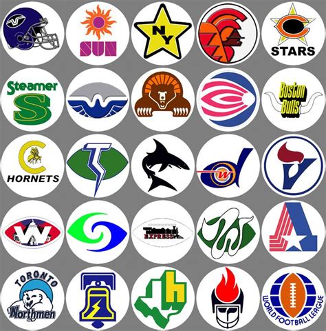 WFL all 28 team logos Buttons or Magnets NEW 1.25 inch World Football ...