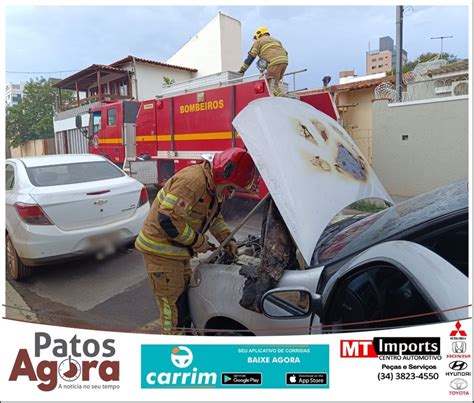 Bombeiros de Patos de Minas combatem princípio de incêndio em veículo