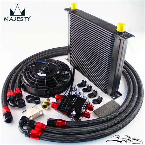 An10 Universal 34 Row Engine Filter Relocation Oil Cooler 7 Electric Fan Kit Black Engine