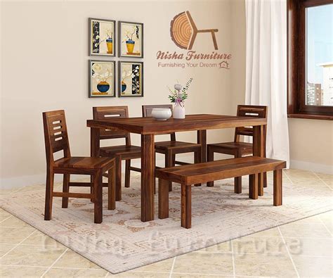 Nisha Furniture Sheesham Wooden Dining Table Six Seater Dining Table