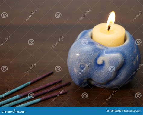 Candle Incense Sticks And Candle Holder Stock Photo Image Of Color