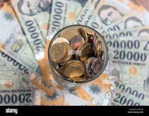 Coins On Hungarian Forint Background Stock Photo Alamy