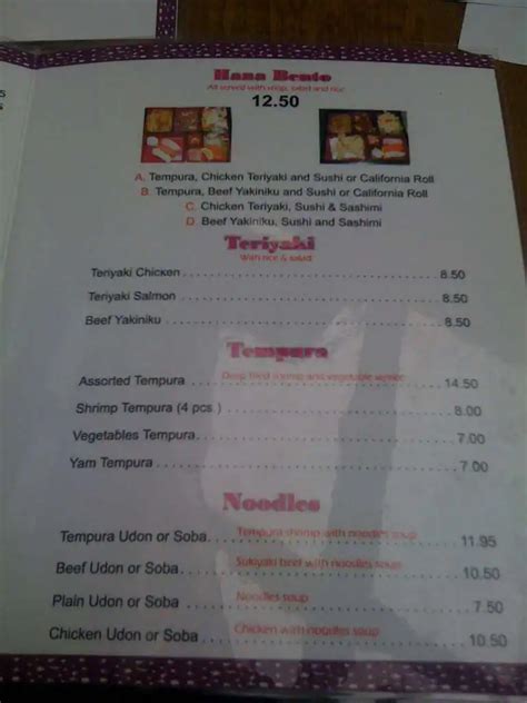 Menu At Hana Sushi Restaurant Calgary 4 St Sw