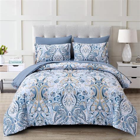 Amazon Drucon Blue Paisley Comforter Set King 7 Pieces Bed In A