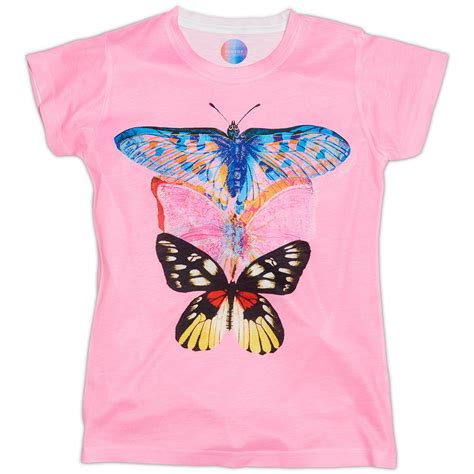 Girls Pink Butterfly Graphic T Shirt Sun Pop Life