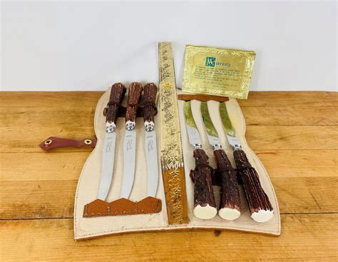 Serrated Steak Knives Set By Glo Hill Canada Bakelite Faux Antler