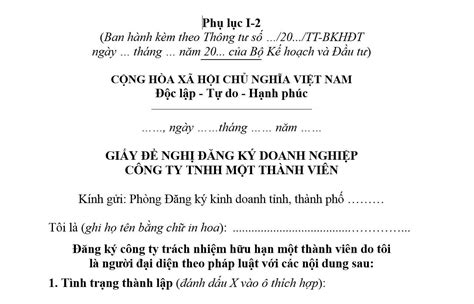 Top 9 giấy đề nghị đăng ký doanh nghiệp công ty tnhh một thành viên mới