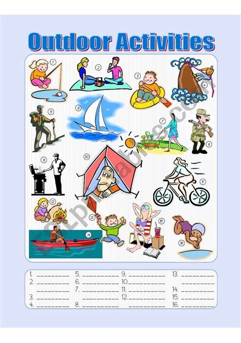 Outdoor Activities Picture Dictionary Fill In The Blanks ESL