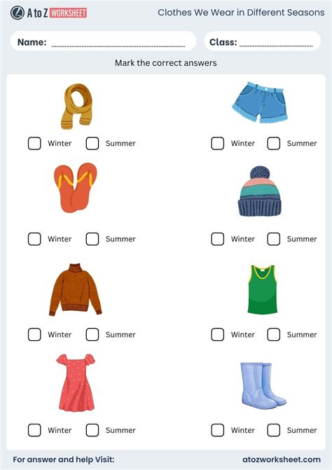 Free Clothes We Wear in Different Seasons Worksheets - A to Z Worksheet