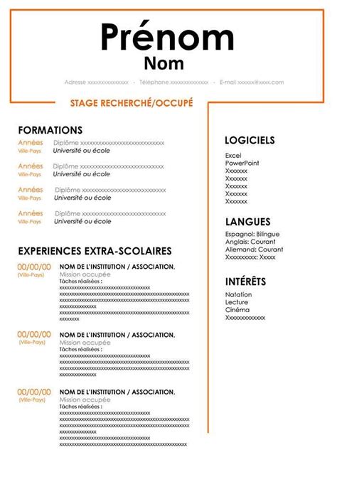 Mod Le De Curriculum Vitae Pour Un Stage