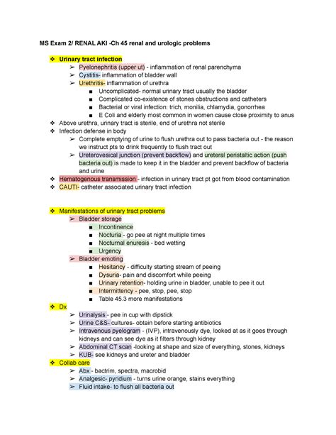 Ms Exam Renal Summary Ms Exam Renal Aki Ch Renal And