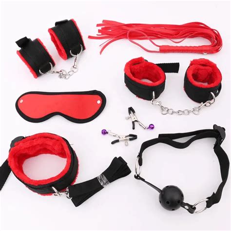 Sex Handcuffs Nipple Clamps Whip Gag Bdsm Sex Collar Mask Bondage Set