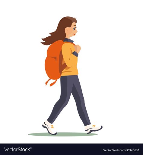 Happy girl tourist walks with a backpack Vector Image