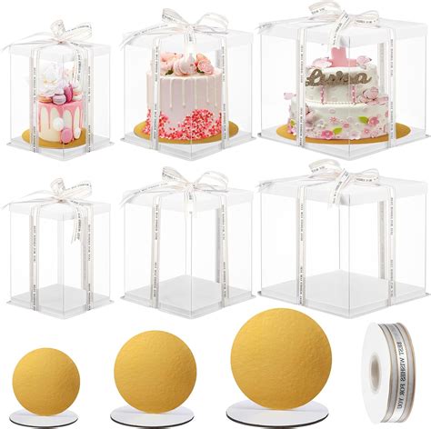 Dandat Sets Clear Cake Box With Cake Boards And Ribbon Inch Inch