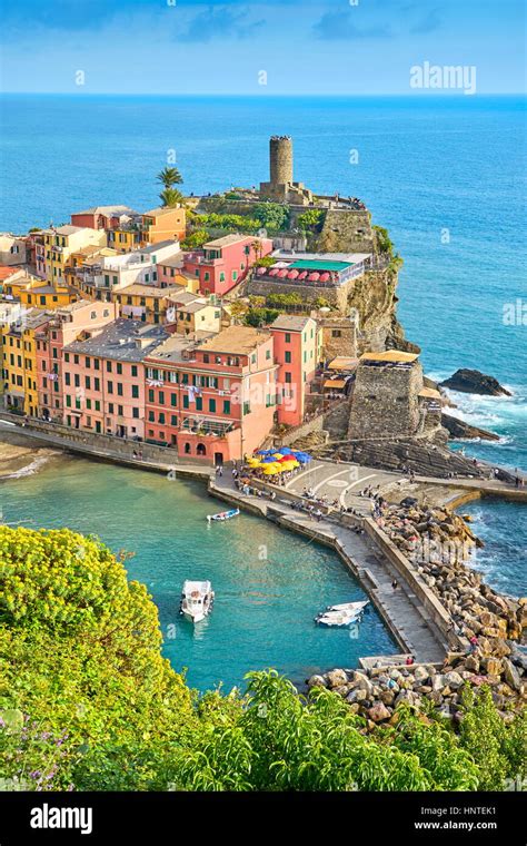 Vernazza Cinque Terre National Park Liguria Italy Unesco Stock