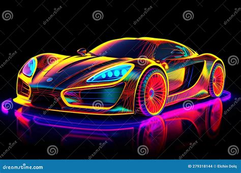 A Colorful Neon Painting of a Car Neon Car with Neon Lights on it Stock ...