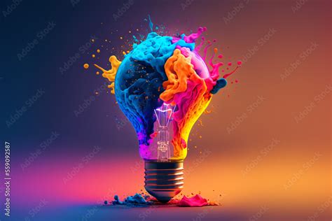 A Colorful Glowing Idea Bulb Lamp Visualization Of Brainstorming