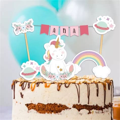 Cake Topper Unicornio Arcoiris Topper De Torta Para Imprimir En Venta