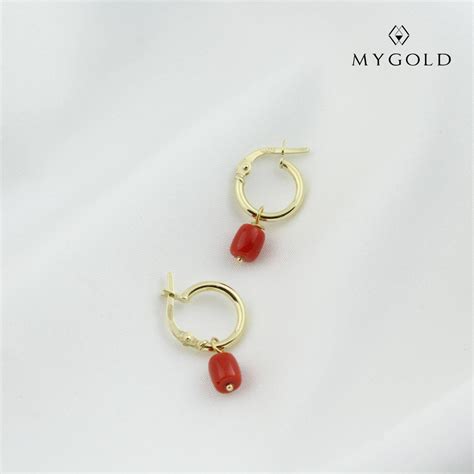 Mygold Pawnable Authentic K Saudi Gold Coral Hoop Earrings For