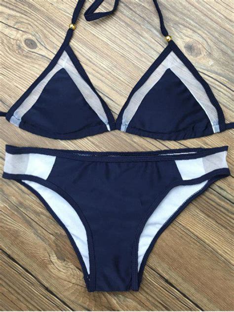 14 OFF 2020 Color Block Halter Voile Insert Bikini Set In PURPLISH