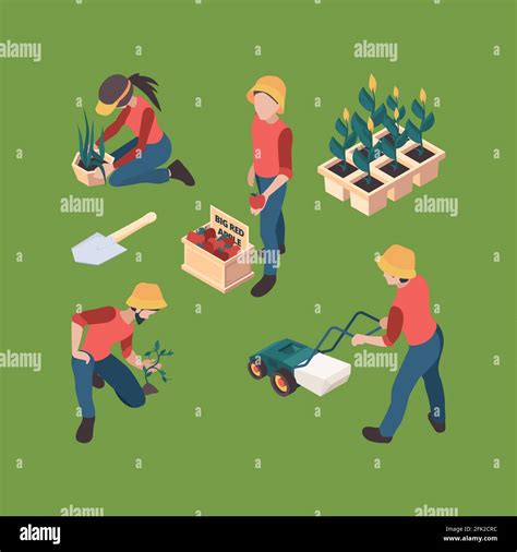 Farmers Isometric Gardeners People Farmed Professional Outdoor Working