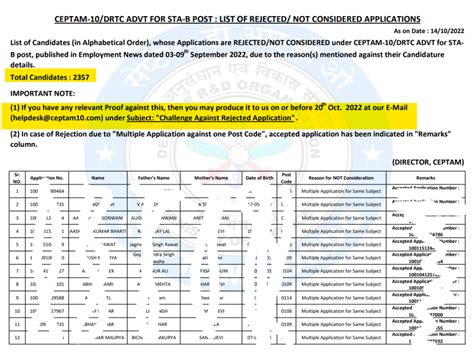 Drdo Ceptam Rejected List Not Accepted Check Your Status Now