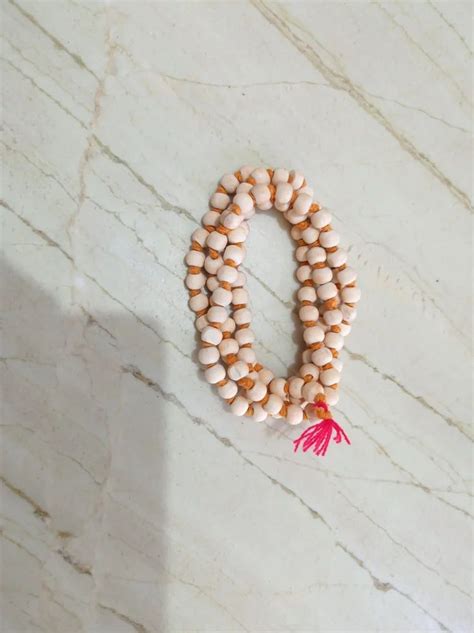 White Tulasi Prayer Mala Krishna Japa Mala Basil Wood Bead Mala 20g