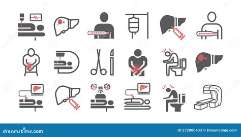 Liver Cencer Symptoms Causes Diagnostics Line Icons Set Vector