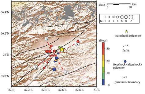 Map Showing The Location Of The Yutian Earthquake With The Aftershocks