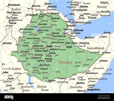 Mappa Di Etiopia Mostra I Confini Zone Urbane Nomi Di Localit E