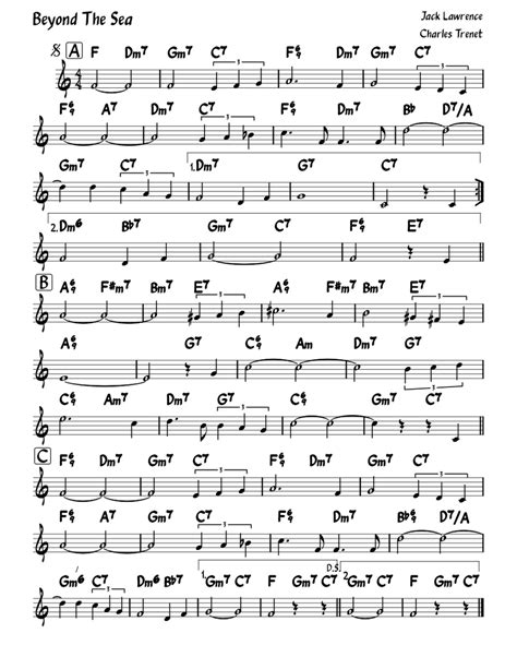 Beyond The Sea Sheet Music For Piano Solo