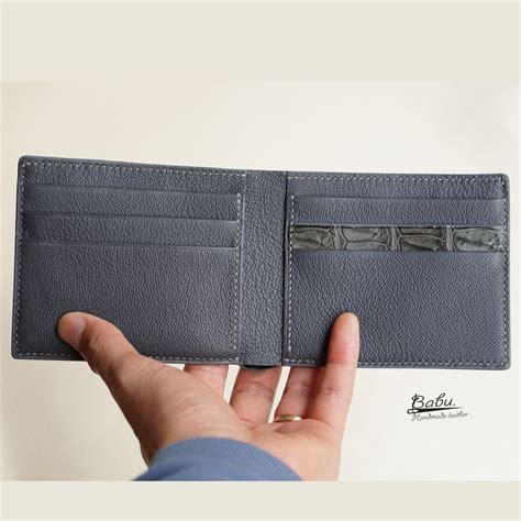 Dark Gray Alligator Leather Wallet Handcrafted Alligator Bifold Wallet Wl288 Babu Handmade