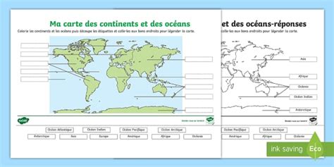 Feuille d activités Carte des continents et océans à légender