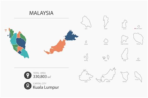 Premium Vector Map Of Malaysia With Detailed Country Map Map Elements