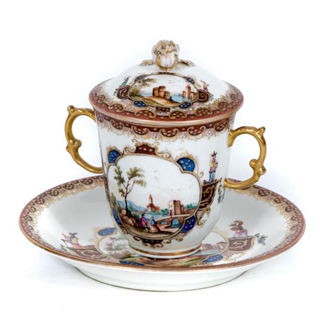 Meissen Covered Cup And Saucer Th Century