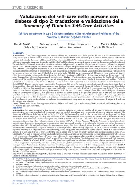 Pdf Self Care Assessment In Type 2 Diabetes Patients Italian Translation And Validation Of