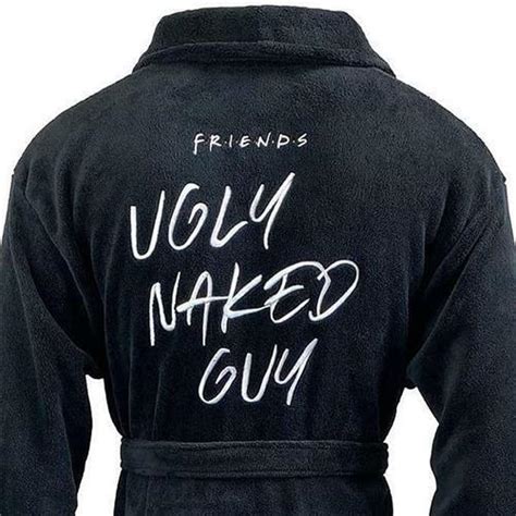 Friends Ugly Naked Guy Adult Bathrobe Black Fleece Dressing Gown Mens