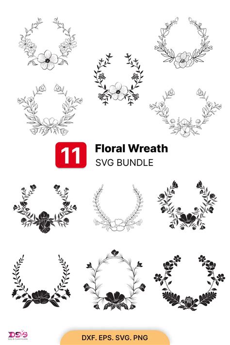 Floral Wreath Svg Floral Frame Svg Bundle Silhouette Clipart Digital