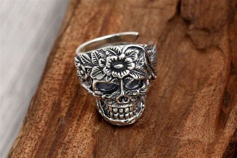 Sugar Skull Ring For Men Women Santa Muerte Day Of The Etsy