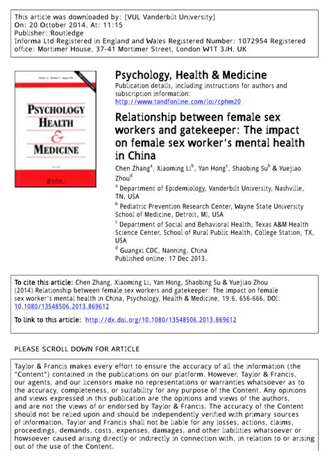 PDF Exploring Relationship Between Female Sex Workers And Gatekeepers In China