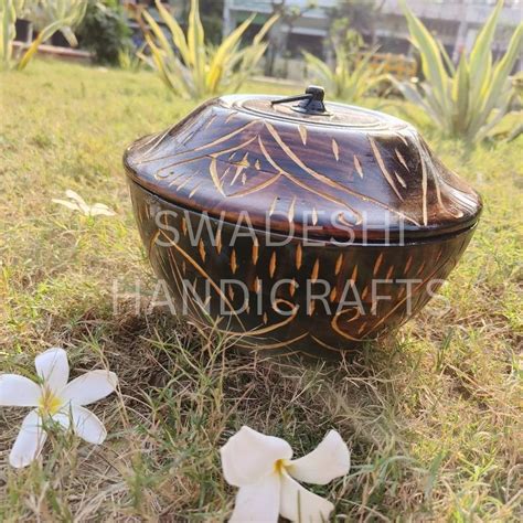 Swadeshi Handicrafts Brown Wooden Casserole Chapati Box For Home