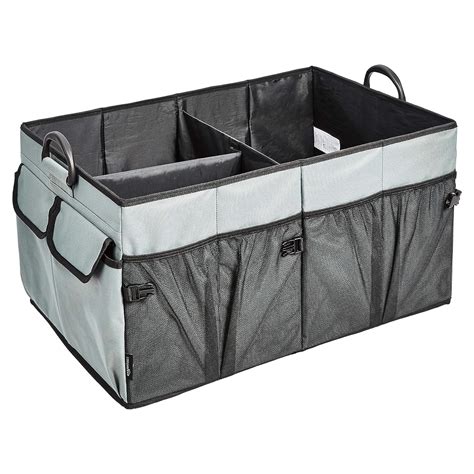 Amazonbasics Foldable Cargo Trunk Organizer With Plastic Handles Grey