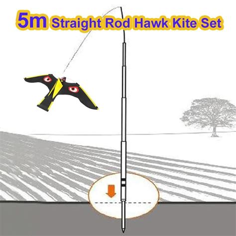 1 Set Hawk Kite With 5m Rod Emulation Flying Bird Scarer Driving Bird