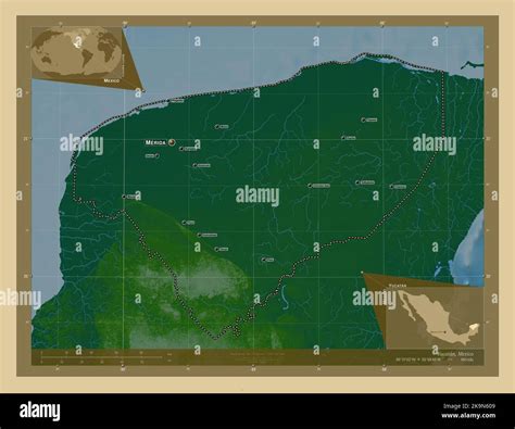 Yucatan État du Mexique Carte d altitude en couleur avec lacs et