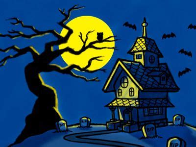 haunted house spooky tree cartoon illustration