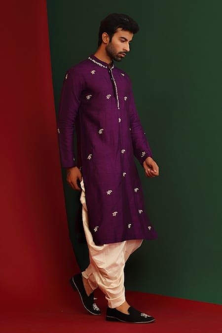 Buy Wine Raw Silk Embroidered Sequins Kabir Kurta And Dhoti Pant Set